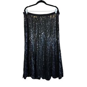 Vintage Judith Ann Creations Maxi Skirt M Black Silk Sequin Evening Party Gatsby